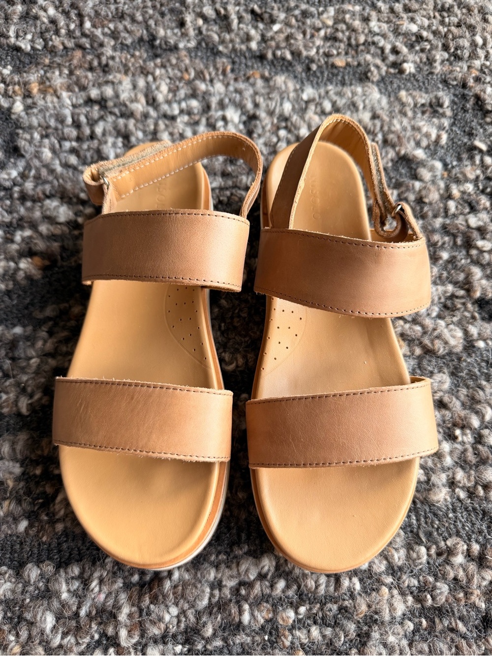 Nisolo Leather Two-Strap Flatform Sandals in Almond